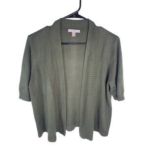 Toz & Ali Womens Open Front Cardigan Sweater Olive Green Knit Short Sleeve XL